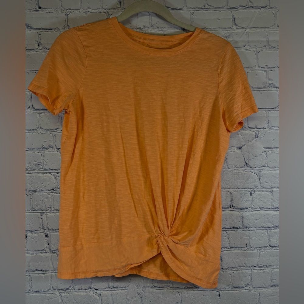 Talbots Womens Peach V-Neck Classic Comfy Short-Sleeve Twist Front Hem T-Shirt S